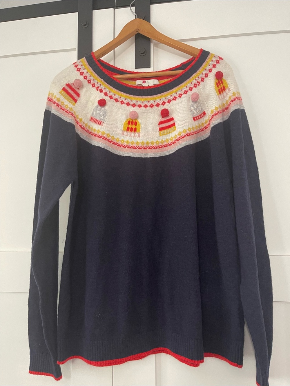 Boden Navy Fair Isle Sweater with Mini Pom-Pom Hats – Women’s XL – NWT/NWOT